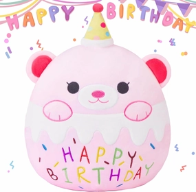 Large Birthday Happy Teddy Bear Plush Pillow Stuffed Animal Toy,15" Big Size Cute Soft Fat Kawaii Cuddle Huggable Plushie,Gift for Kids