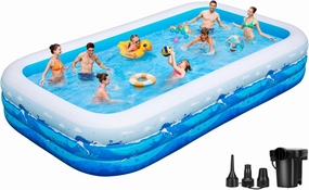 Large Inflatable Pool with Pump, 130"x72"x22" Full-Sized Blow Up Pool with 0.6mm PVC & Cute Animal Print, Big Family Swimming Pool for Backyard Outdoor Summer Water Party