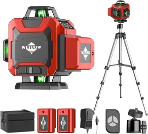 Laser Level 360 Self Leveling with Tripod,WEIDDW 4D Lazer Level,4x360° Cross Line Laser for Construction Project Renovation,Floor Tile, Laser Level Lines Tool with 4800mAh Batteries