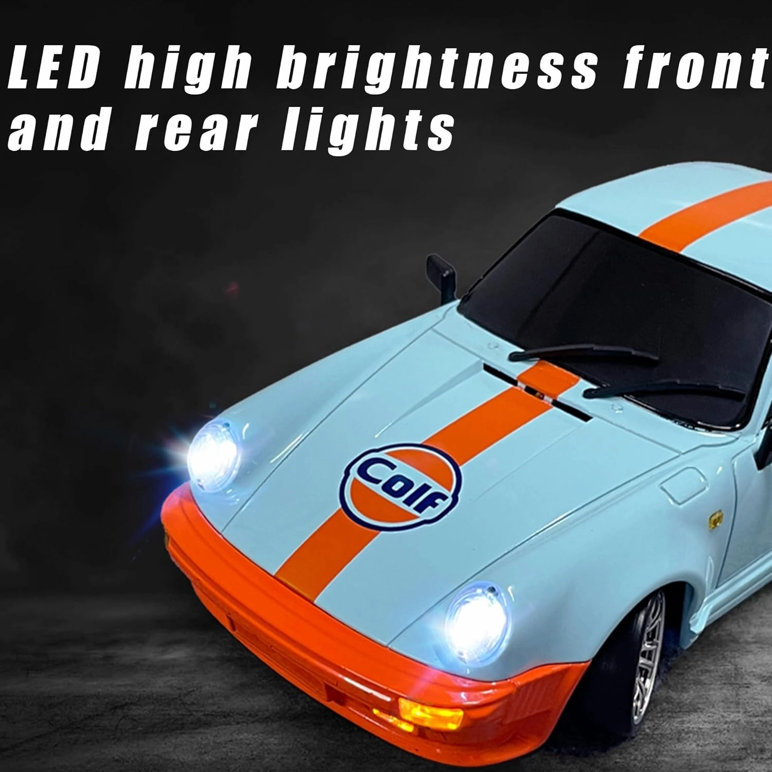 LD1898 1/18 RC Drift Car GTR R34 2.4GHz RWD with Gyroscope on-Road Alloy Body Shell Racing Cars Radio Control (Blue-Orange)