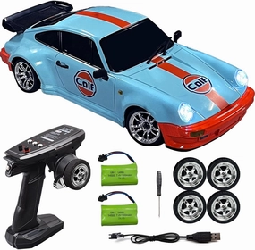 LD1898 1/18 RC Drift Car GTR R34 2.4GHz RWD with Gyroscope on-Road Alloy Body Shell Racing Cars Radio Control (Blue-Orange)