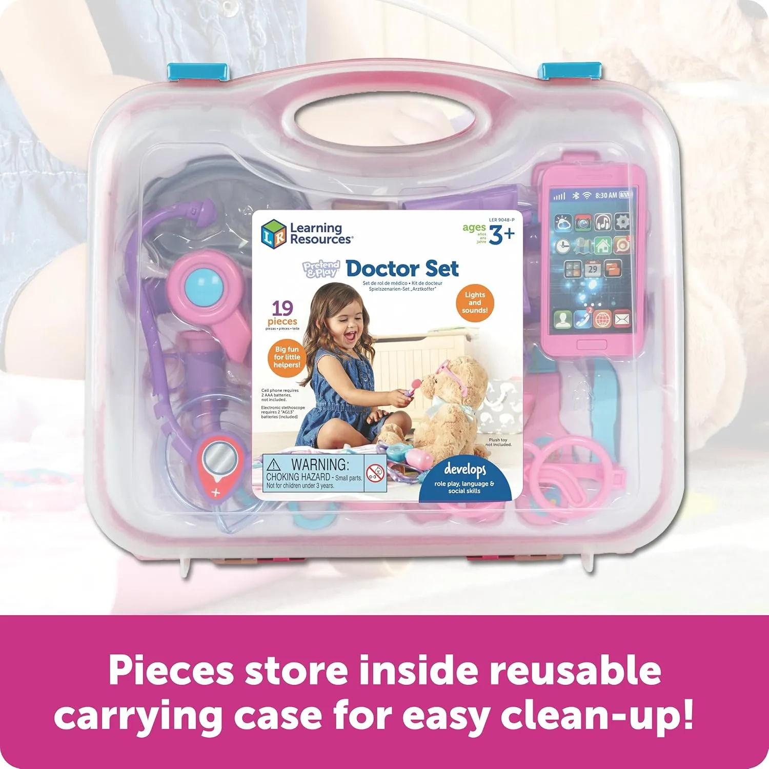 Learning Resources Pretend and Play Doctor Kit - 19 Piece Set, Ages 3  Doctor Kit for Kids, Pink Doctor Costume, Toy Medical Kit, Toddler Social Emotional Learning Toys