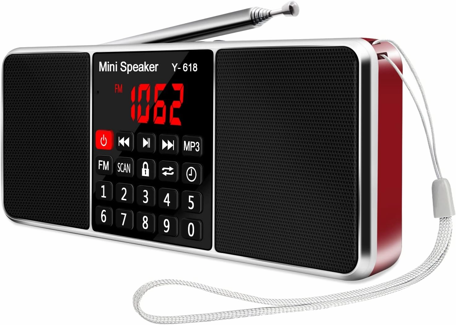 LEFON Multifunction Digital FM Radio Media Speaker MP3 Music Player Support TF Card USB Drive with LED Screen Display and Setting Timing Shutdown Function (Red)