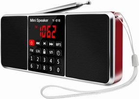 LEFON Multifunction Digital FM Radio Media Speaker MP3 Music Player Support TF Card USB Drive with LED Screen Display and Setting Timing Shutdown Function (Red)