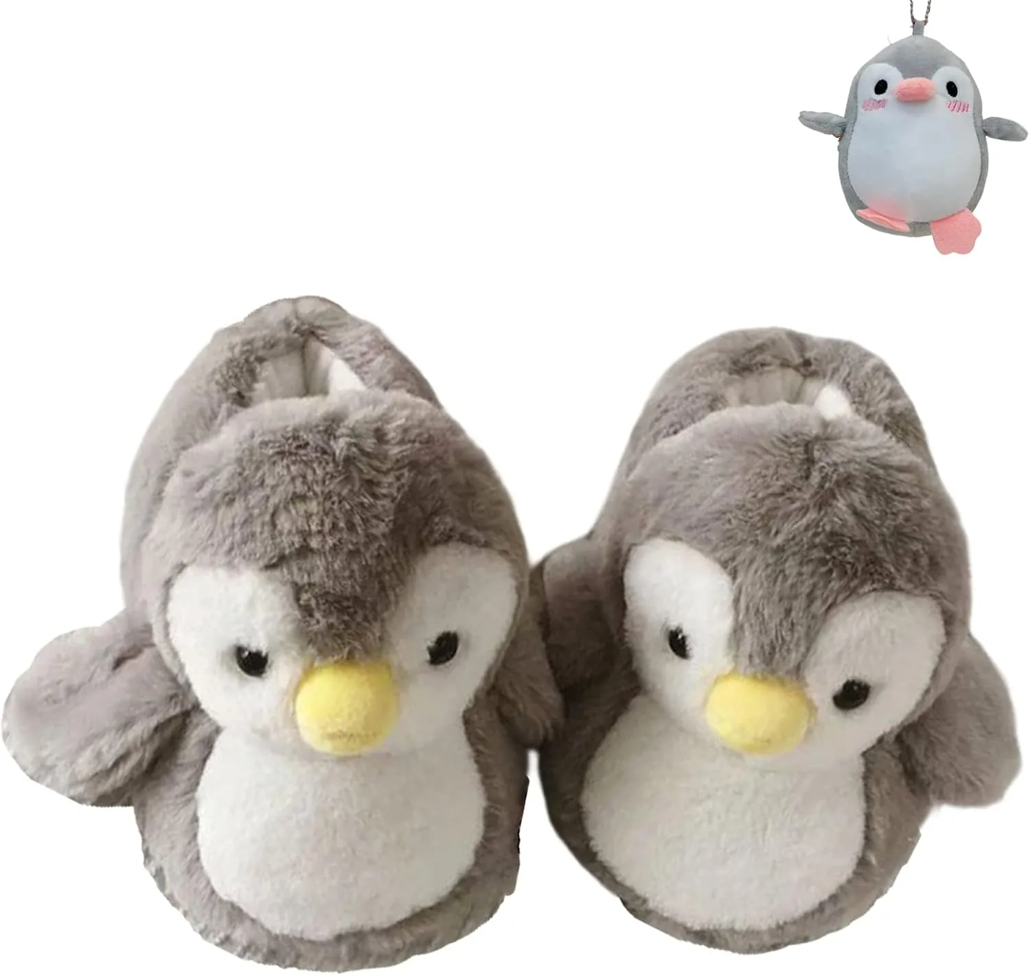 LELEBEAR Cute Penguin Slippers for Women, Animal Slippers for Adults, Soft Plush Warm Home Indoor Slippers with Keychain