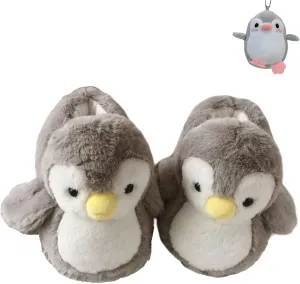 LELEBEAR Cute Penguin Slippers for Women, Animal Slippers for Adults, Soft Plush Warm Home Indoor Slippers with Keychain