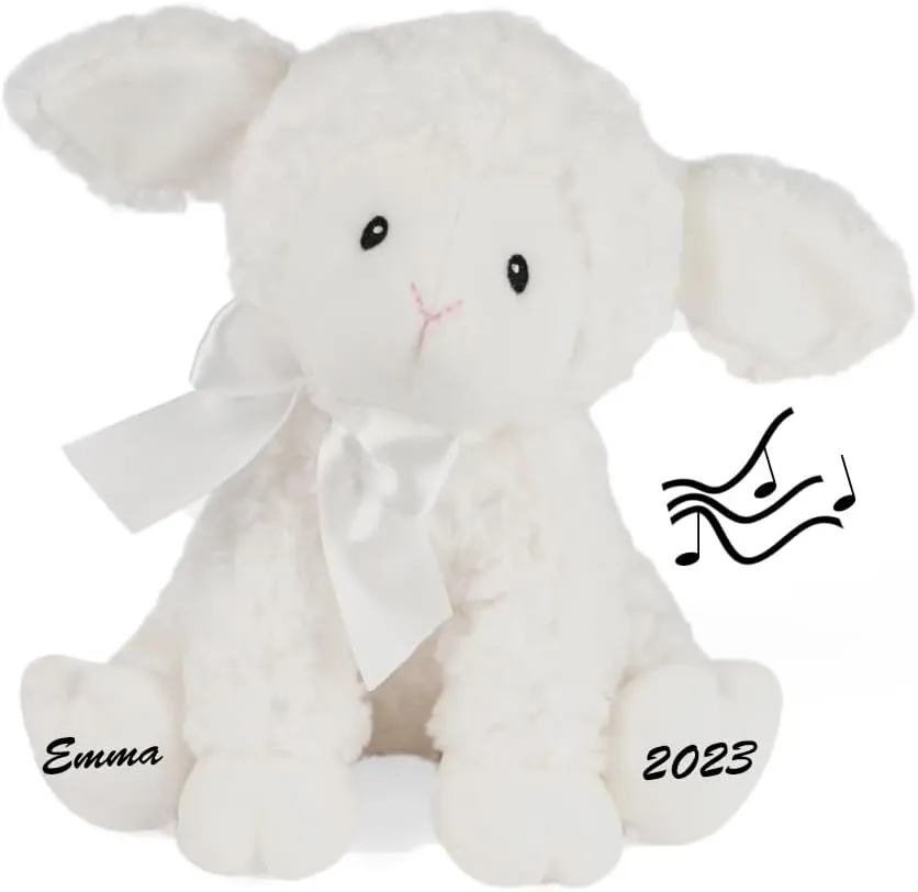 Lena Lamb Musical Stuffed Animal - Keywind Music Plush Keepsake Gift with Custom Name
