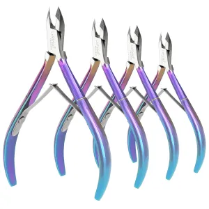 LePinko 4 Packs Upgraded Cuticle Trimmer kit, Sharp Dead Skin Clipper, Labor-Saving Cuticula Remover for Fingernail Toenail, Manicure Pedicure Tool for Women Men, 5mm Jaw, Rainbow Color