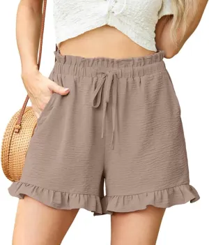 Lepunuo Womens Casual High Waisted Wide Leg Shorts Drawstring Cute Casual Summer Beach Shorts with Pockets