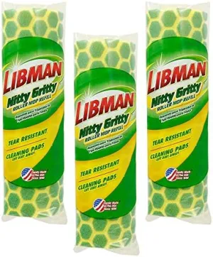 Libman Nitty Gritty Roller Mop Refills, Green, Yellow, 3 Pack