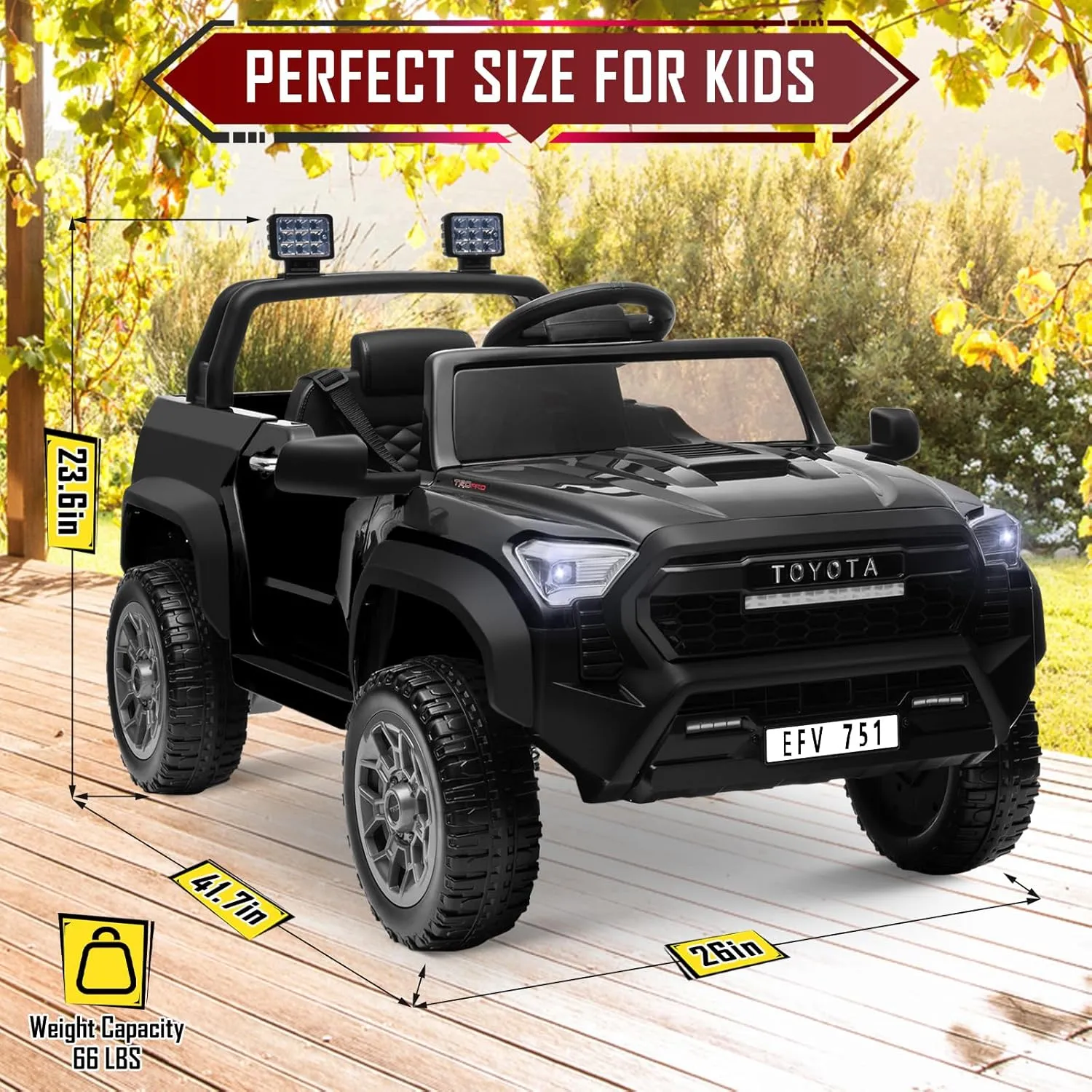 Licensed Toyota 24V Ride on Car Truck for Kids, Electric Cars Vehicles with Remote Control, Spring Suspension,Music, LED Lights, 3 Speed-Black