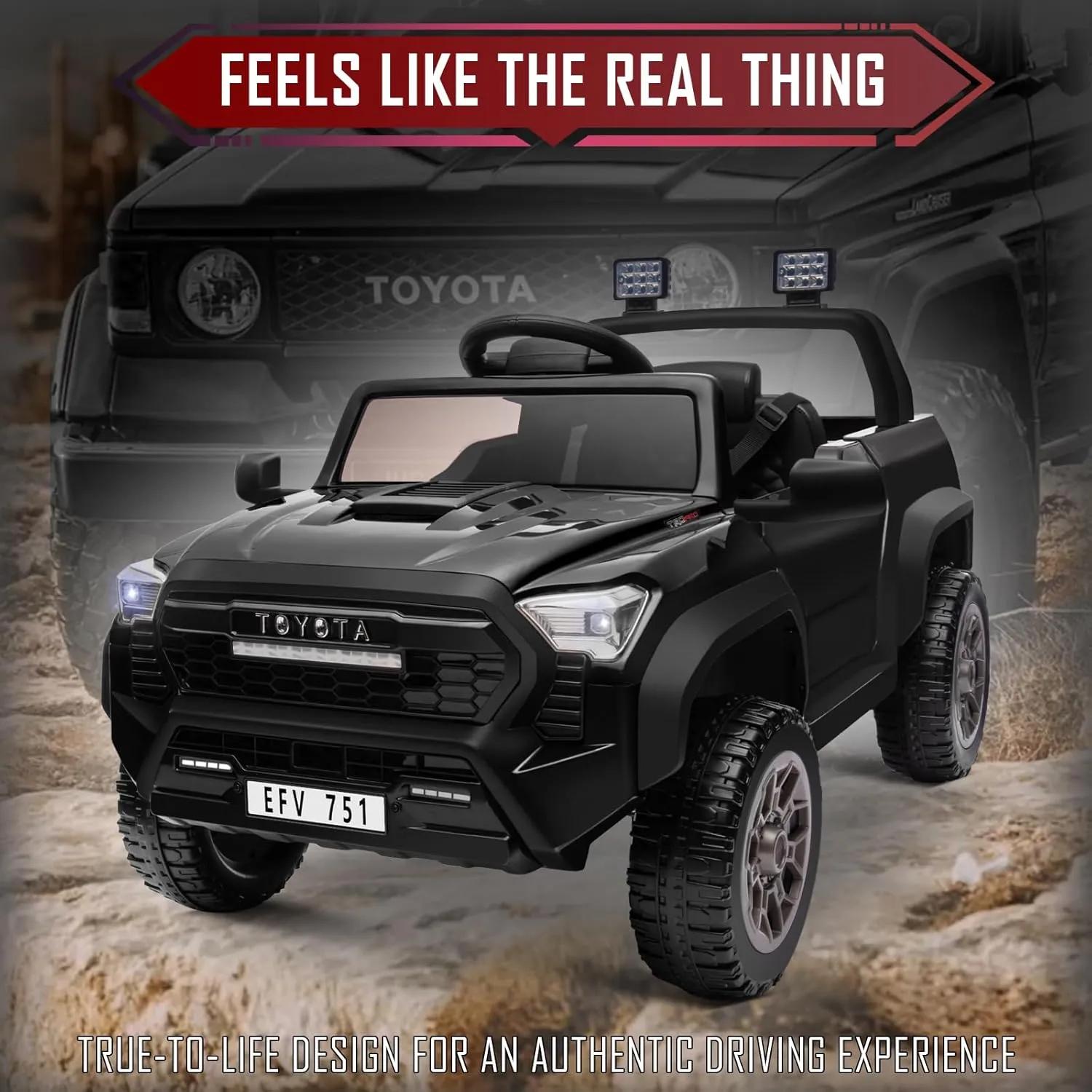 Licensed Toyota 24V Ride on Car Truck for Kids, Electric Cars Vehicles with Remote Control, Spring Suspension,Music, LED Lights, 3 Speed-Black