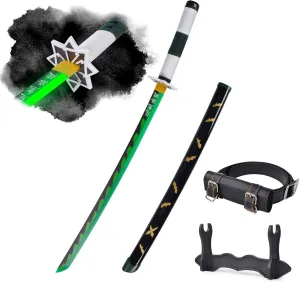 Light-Up Sanemi Sword Replica with Rechargeable Battery, 30 Inch LED Katana with Display Stand, and Belt,Wands for Cosplay and Collection, Perfect for Halloween and Gift