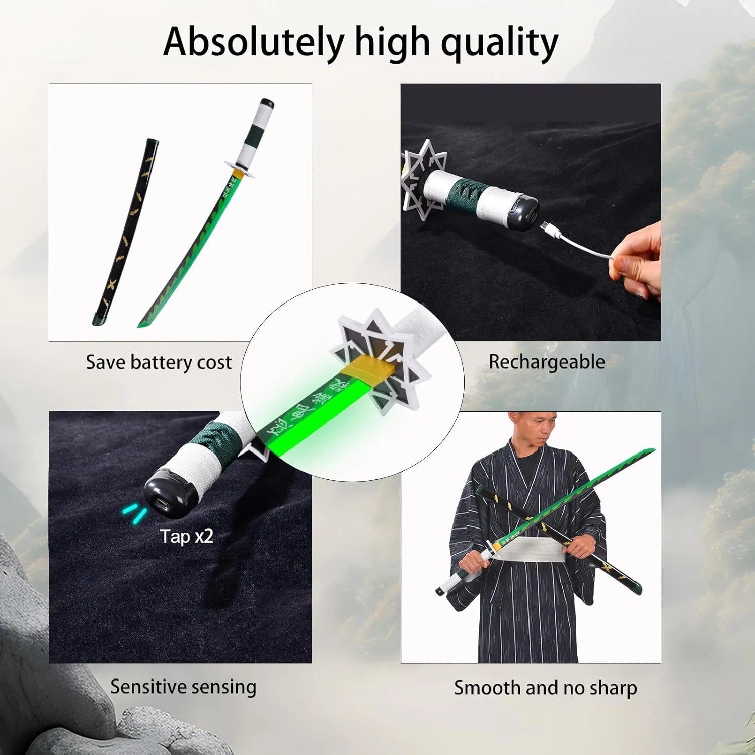 Light-Up Sanemi Sword Replica with Rechargeable Battery, 30 Inch LED Katana with Display Stand, and Belt,Wands for Cosplay and Collection, Perfect for Halloween and Gift