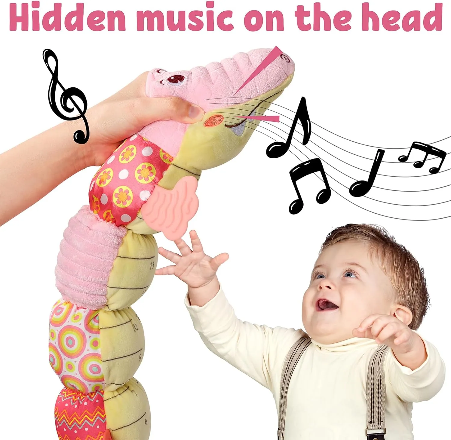 LIGHTDESIRE Baby Toys Musical Crocodile,Infant Toys Stuffed Animals Toy with Ruler Design and Ring Bell,Baby Teething Toy for Tummy Time Newborn Boys Girls 0 3 6 12 Months(Pink)