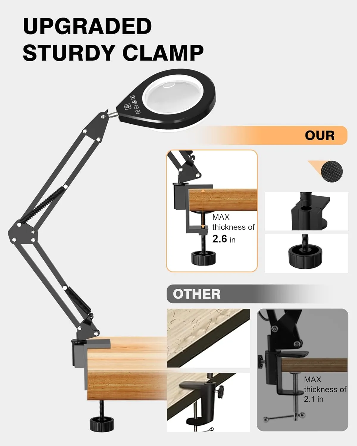 Lighted Magnifying Glass, 10X & 5X Magnifying Glass with Light, Dimmable Magnifier with Lamp, Adjustable 10 Level Brightness and 5 Color Mode Desk Lamp with Clamp for Craft Painting Workbench (White)