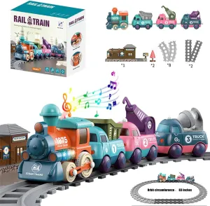 Lighting & Music Train Toy for Kids, Magnetic Train Toys for Toddlers 3 , Electric Train Set with Train Tracks Accessories Battery Operated, Birthday for Boys Girls Age 4 5 6 7