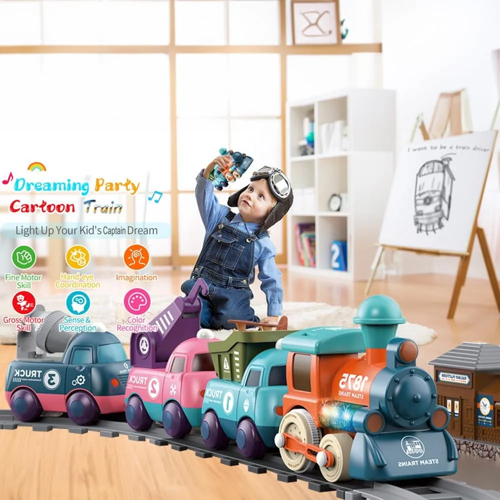 Lighting & Music Train Toy for Kids, Magnetic Train Toys for Toddlers 3 , Electric Train Set with Train Tracks Accessories Battery Operated, Birthday for Boys Girls Age 4 5 6 7