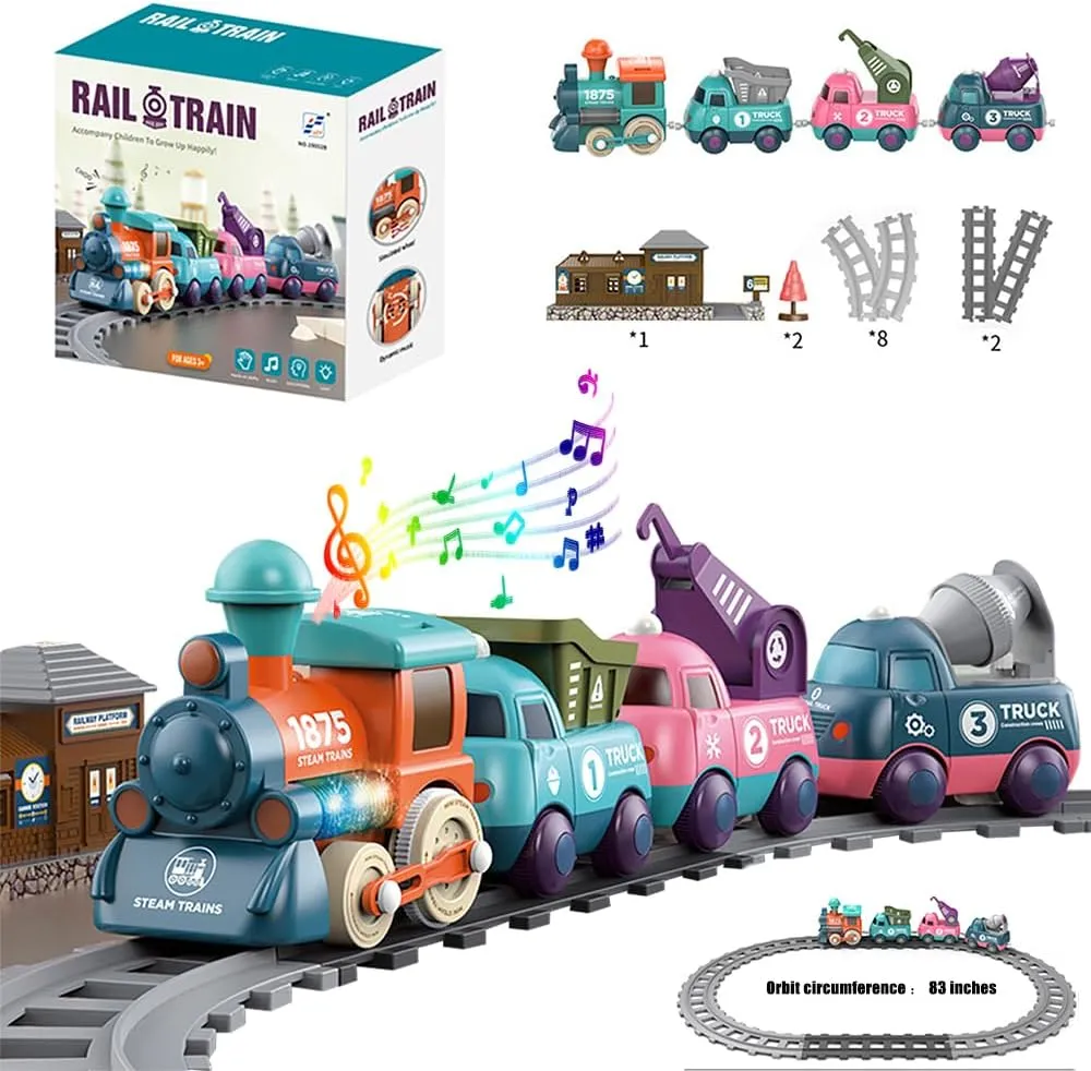 Lighting & Music Train Toy for Kids, Magnetic Train Toys for Toddlers 3 , Electric Train Set with Train Tracks Accessories Battery Operated, Birthday for Boys Girls Age 4 5 6 7