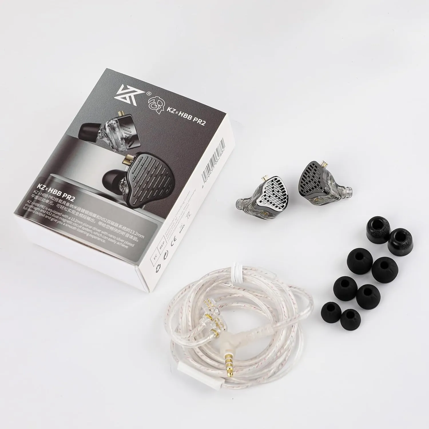 Linsoul KZ x HBB PR2 13.2mm Planar Driver in Ear Monitor, HiFi IEM Earphones with N52 Magnet Array, Nanoscale Diaphragm, Detachable 2 Pin Silver-Plated Cable for Gaming Audiophile (Black, with Mic)