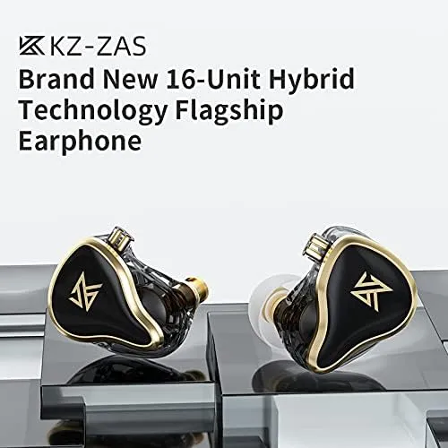 Linsoul KZ ZAS 7BA 1DD in-Ear Monitor, HiFi Bass Earbuds, Gaming Earbuds, Hybrid IEM Earphones with Recessed 2pin Cable for Audiophile Musician(Without Mic, Black)