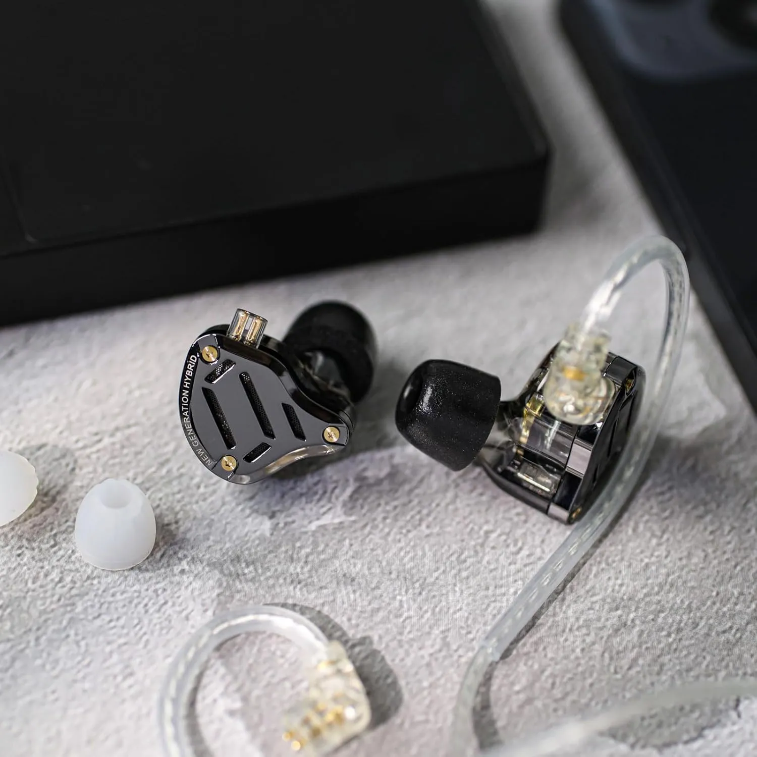 Linsoul KZ ZS10 PRO 2 In Ear Monitor IEM, 1DD 4BA Hybrid Wired Earbuds, with 4-Level Tuning Switch, 3-Way Crossover Gaming Earbuds, Silver-plated IEM Cable for Musician Audiophile (Black, Without Mic)