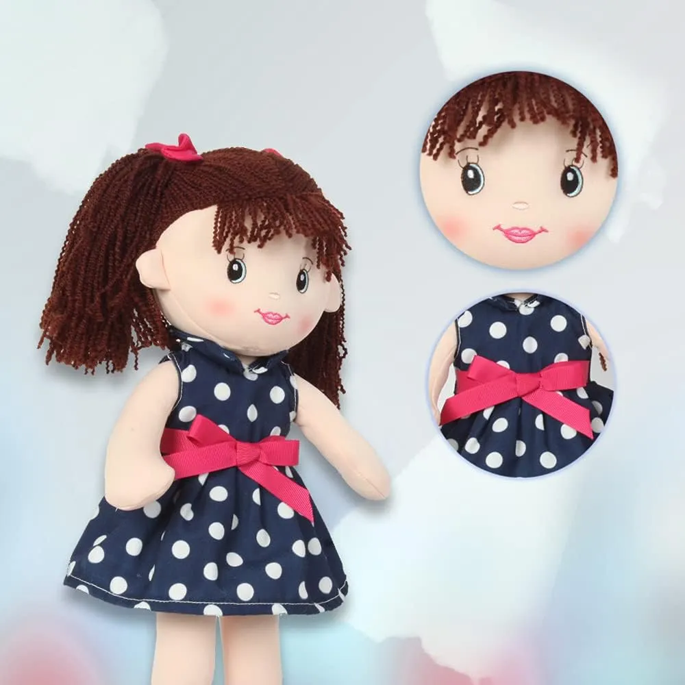 Linzy Toys, 16'' Betty Soft Plush Rag Doll with Polka Dots Dress, Rag Doll for Girls, Sleeping Cuddle Buddy for Toddlers, Muñecas de trapo para niña, First Doll for Kids (92640AZUL)