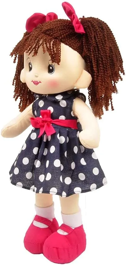 Linzy Toys, 16'' Betty Soft Plush Rag Doll with Polka Dots Dress, Rag Doll for Girls, Sleeping Cuddle Buddy for Toddlers, Muñecas de trapo para niña, First Doll for Kids (92640AZUL)