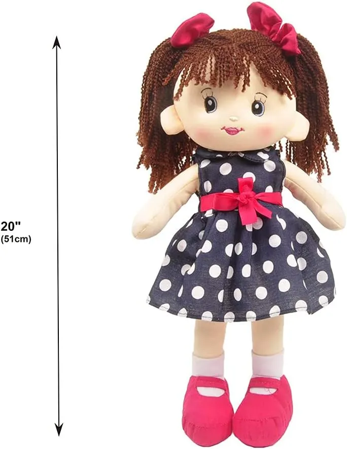 Linzy Toys, 16'' Betty Soft Plush Rag Doll with Polka Dots Dress, Rag Doll for Girls, Sleeping Cuddle Buddy for Toddlers, Muñecas de trapo para niña, First Doll for Kids (92640AZUL)