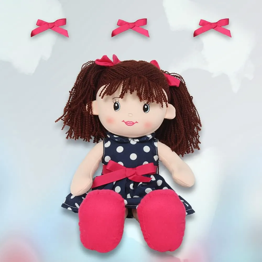 Linzy Toys, 16'' Betty Soft Plush Rag Doll with Polka Dots Dress, Rag Doll for Girls, Sleeping Cuddle Buddy for Toddlers, Muñecas de trapo para niña, First Doll for Kids (92640AZUL)