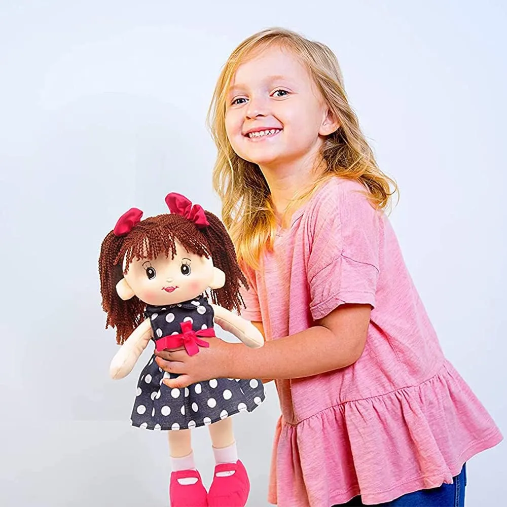 Linzy Toys, 16'' Betty Soft Plush Rag Doll with Polka Dots Dress, Rag Doll for Girls, Sleeping Cuddle Buddy for Toddlers, Muñecas de trapo para niña, First Doll for Kids (92640AZUL)