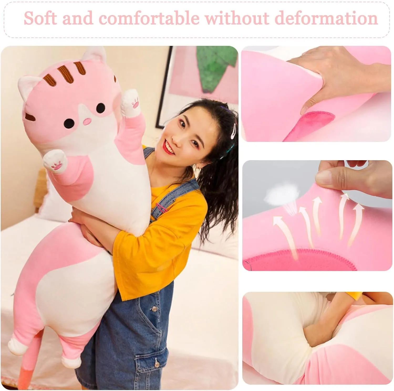 Long Cat Plush Pillow - Super Soft Kitty Body Pillow, Cute Animal Hugging Pillow for Kids & Adults, for Cat Lovers(70cm/27.55inch,Pink
