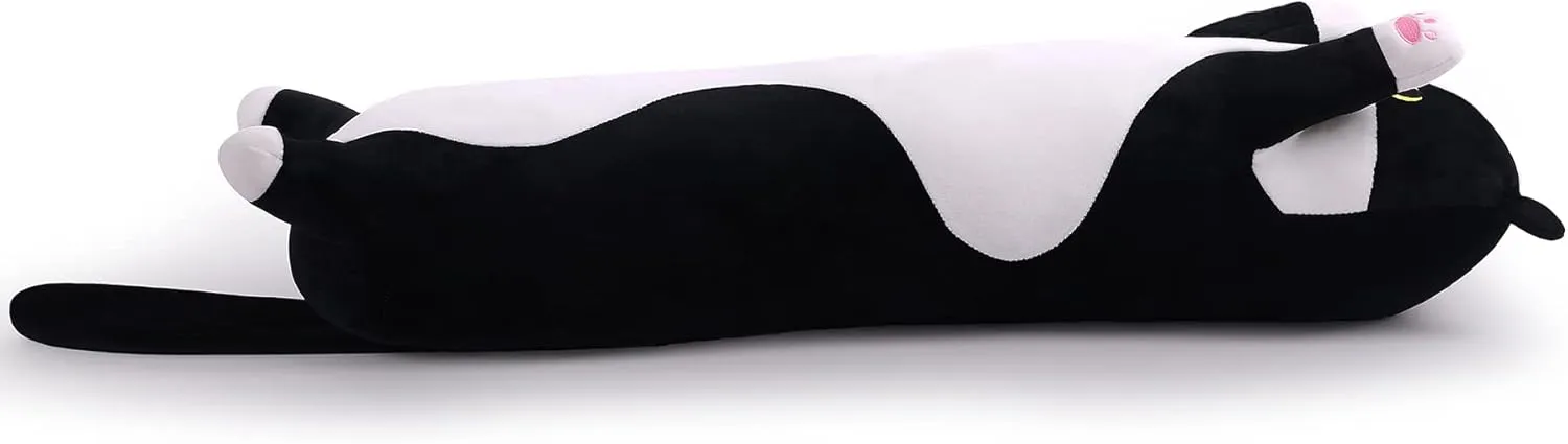Long Plush Cat Toy Pillow Stuffed Animal Cat Kids Plush Toy Pillow for Kids and Girls Toy Doll(Black&White,70cm/27.6in)
