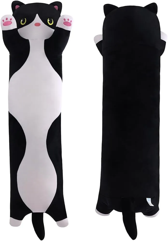 Long Plush Cat Toy Pillow Stuffed Animal Cat Kids Plush Toy Pillow for Kids and Girls Toy Doll(Black&White,70cm/27.6in)
