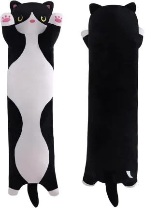 Long Plush Cat Toy Pillow Stuffed Animal Cat Kids Plush Toy Pillow for Kids and Girls Toy Doll(Black&White,70cm/27.6in)