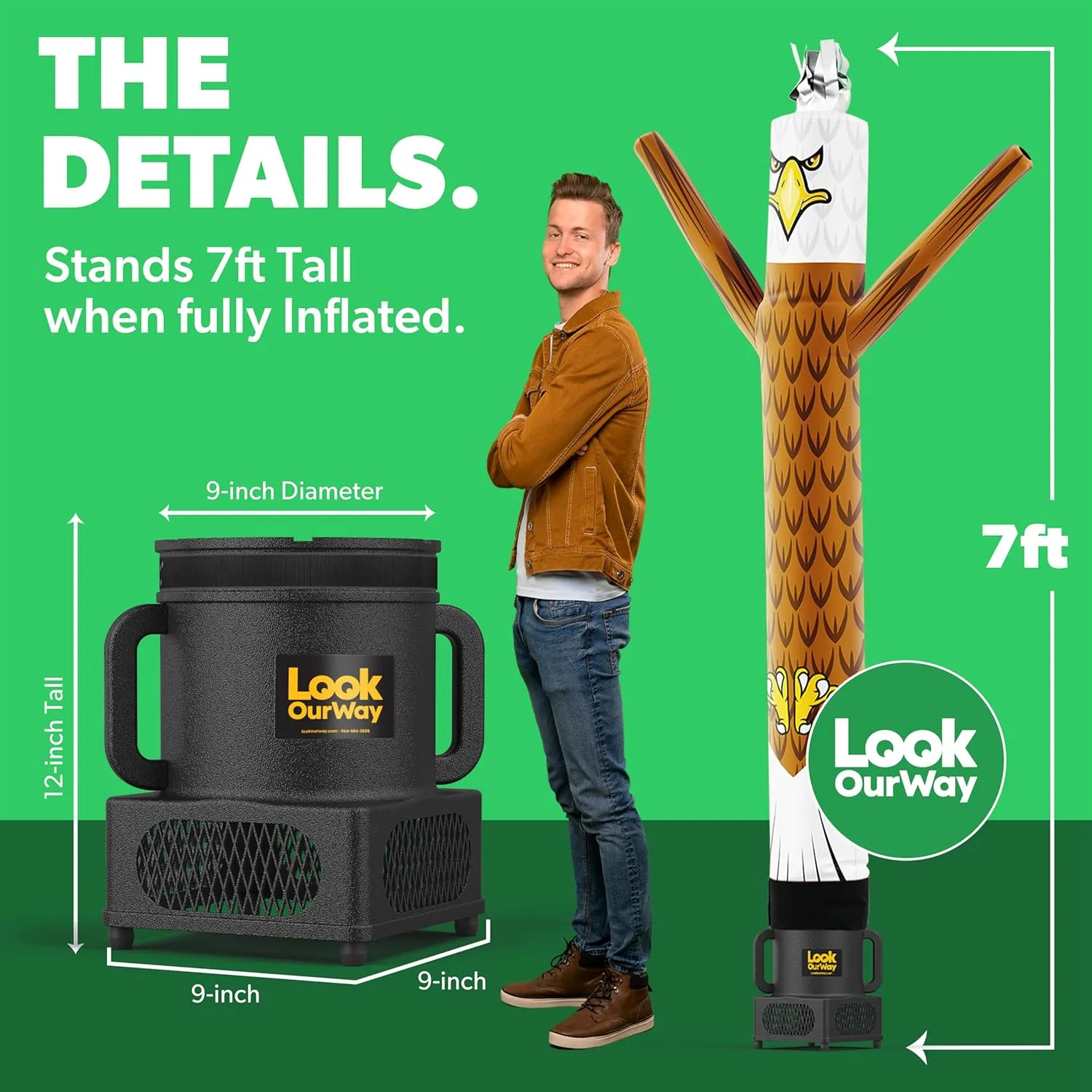 LookOurWay Air Dancers Wacky Waving Inflatable Tube Man - 7ft Tall Inflatable Dancing Man with Weather-Resitant Blower for Business Advertising - Mascot Character Animal Themed - Eagle