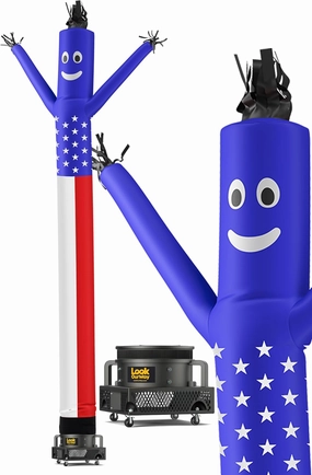 LookOurWay Air Dancers Wacky Waving Inflatable Tube Guy Set - 20 Feet Tall Inflatable Puppet Dancer Tube Man with Sky Dancer Blower - 4th of July Patriot Theme- American Flag