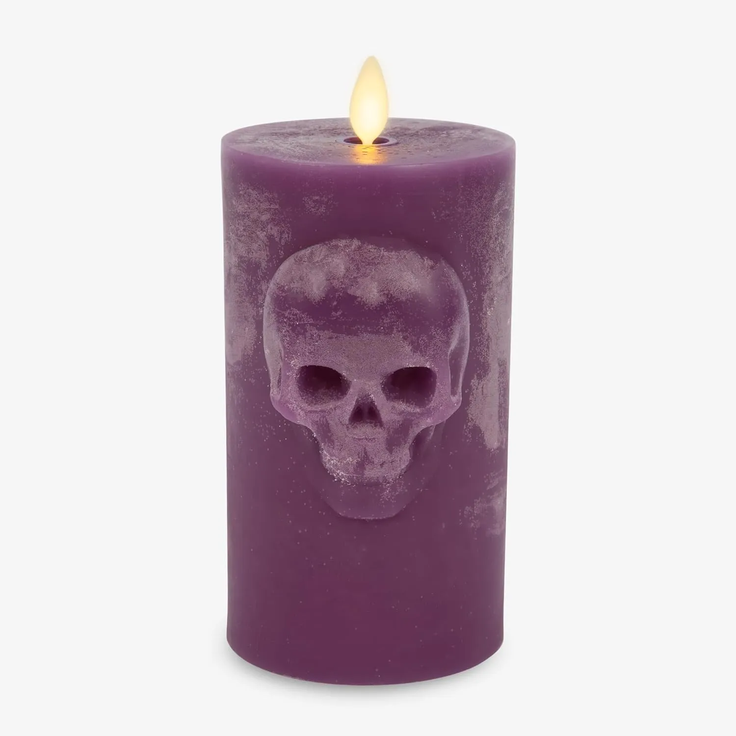 Luminara Chalky Skull LED Candle, Imperial Purple, Moving Flame, Gothic Halloween Decor, Battery Operated Flameless Unscented Wax Timer Indoor