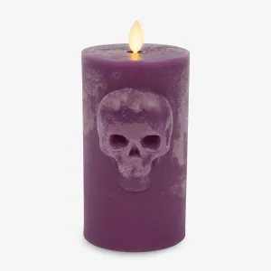 Luminara Chalky Skull LED Candle, Imperial Purple, Moving Flame, Gothic Halloween Decor, Battery Operated Flameless Unscented Wax Timer Indoor