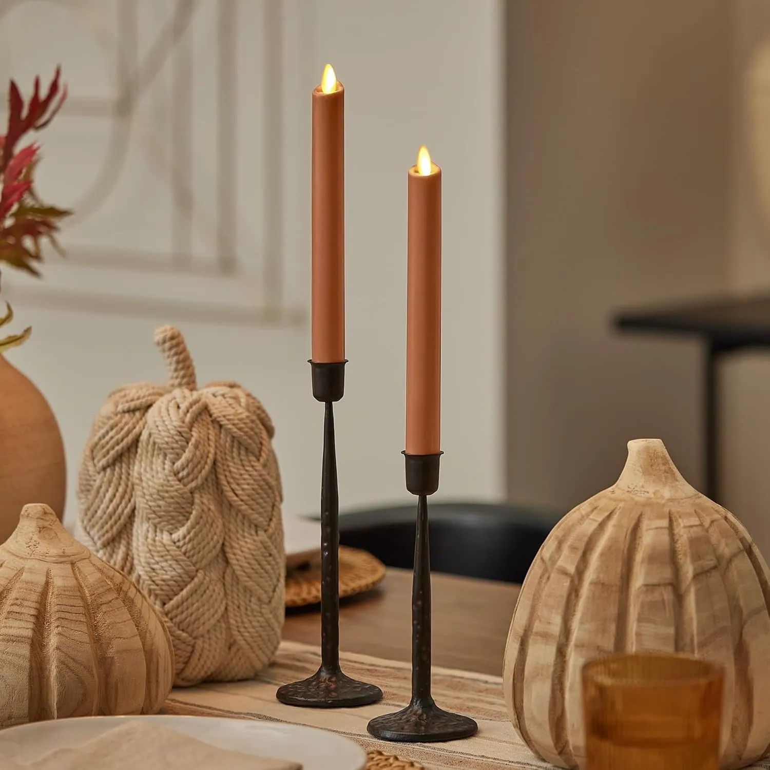 Luminara - Flameless Battery Operated Taper Candle - Adobe Smooth - Pack of 1-1x9.5 - LED Flickering Flame - Realistic Safe for Home Kids and Pets
