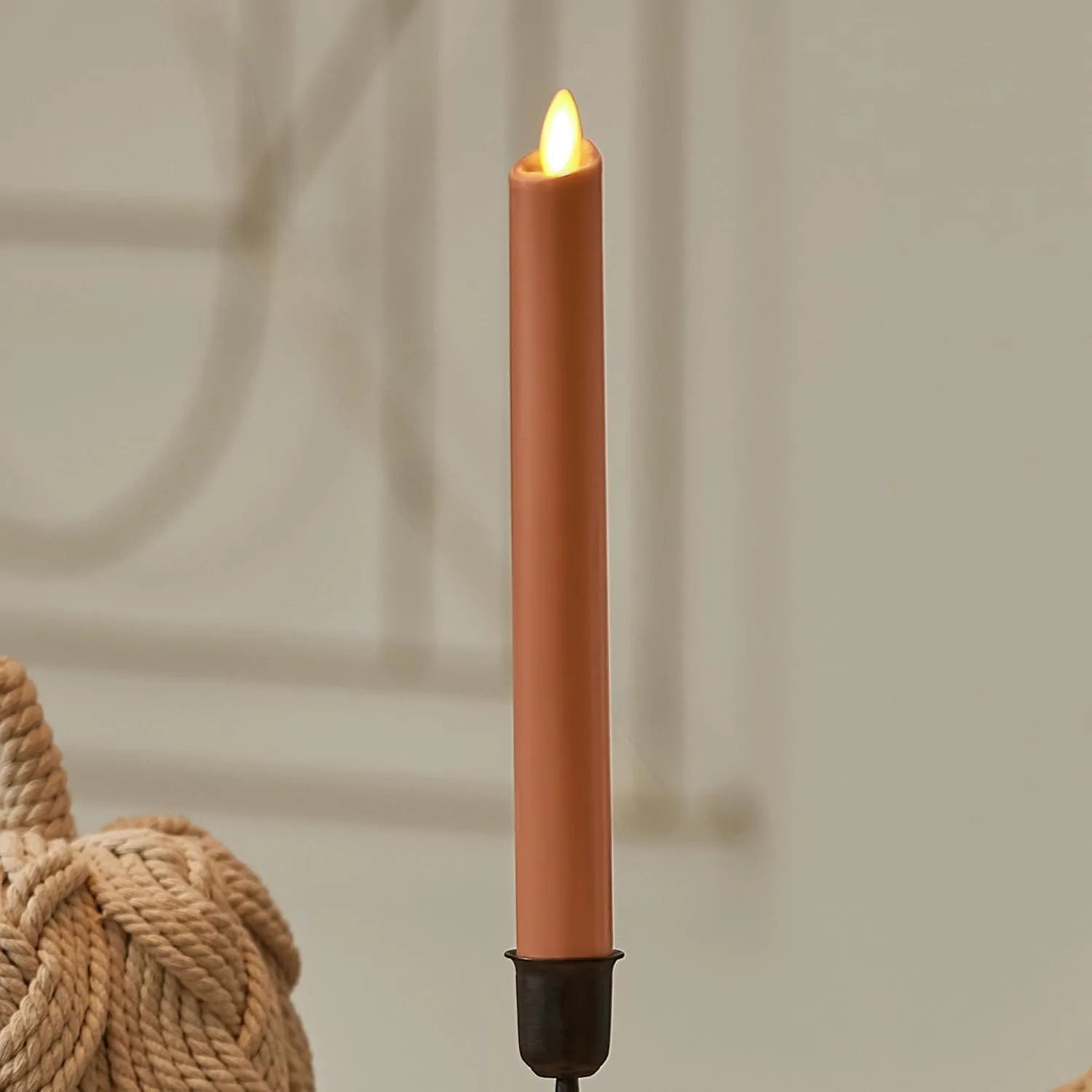 Luminara - Flameless Battery Operated Taper Candle - Adobe Smooth - Pack of 1-1x9.5 - LED Flickering Flame - Realistic Safe for Home Kids and Pets