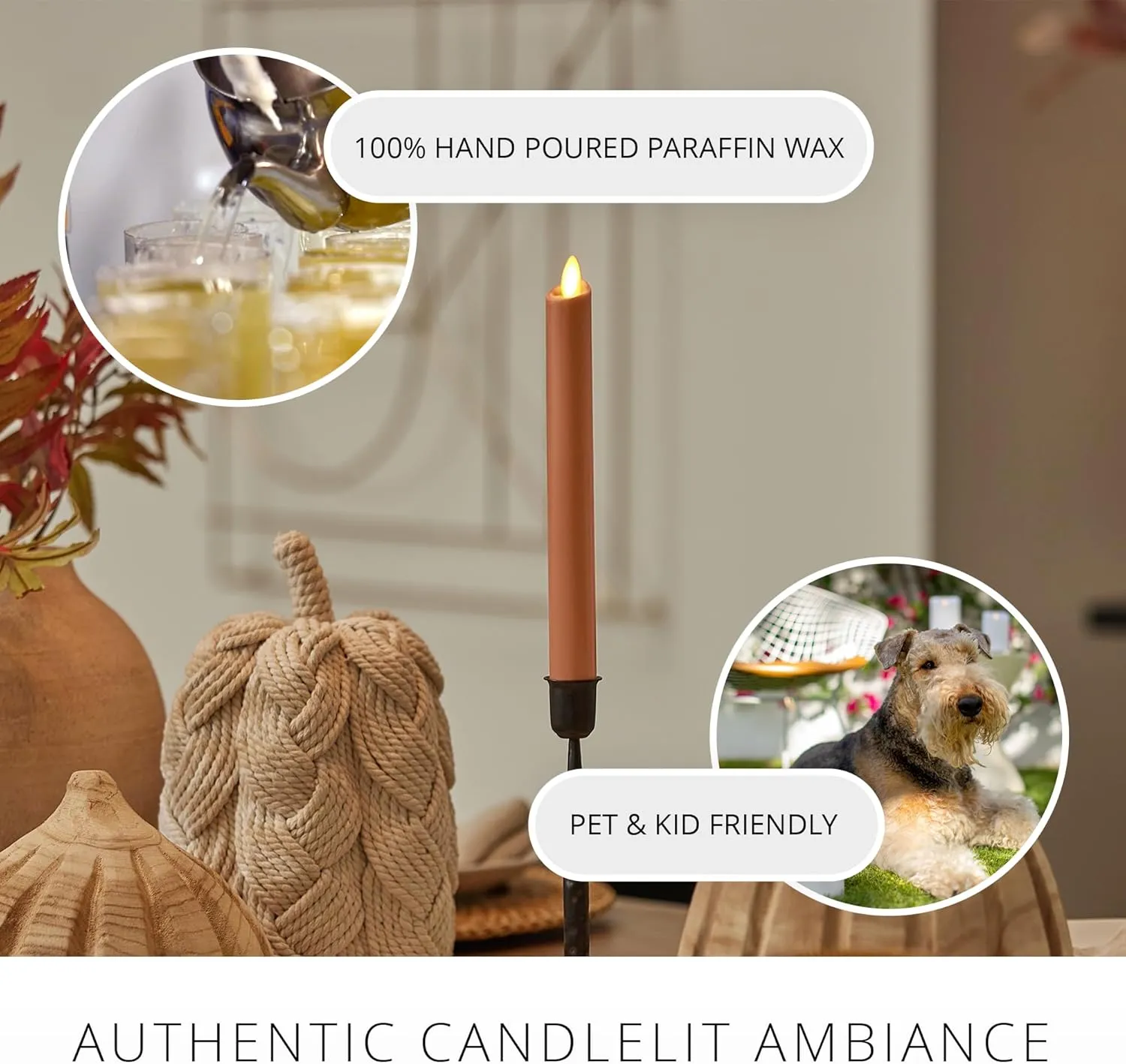 Luminara - Flameless Battery Operated Taper Candle - Adobe Smooth - Pack of 1-1x9.5 - LED Flickering Flame - Realistic Safe for Home Kids and Pets