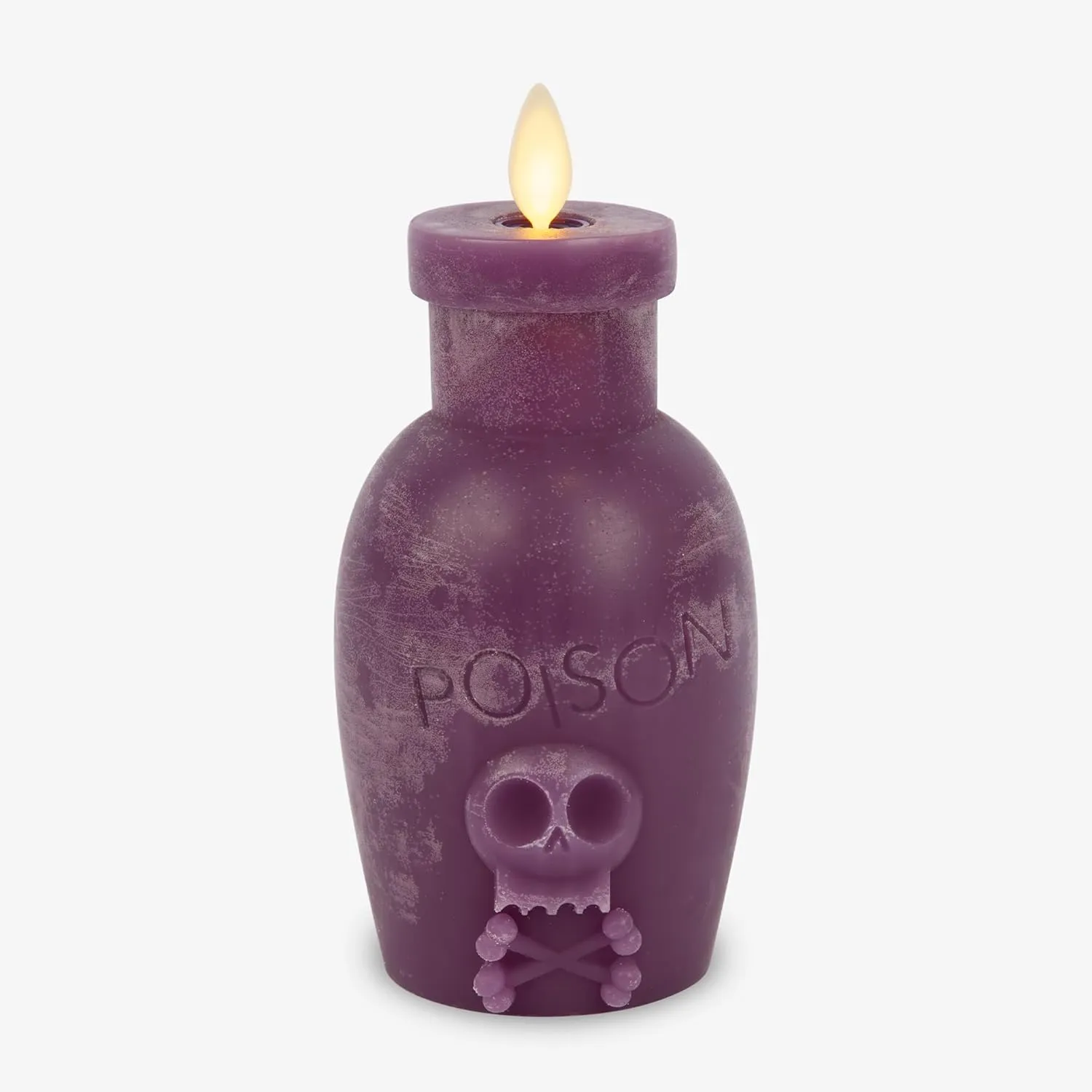 Luminara Poison Bottle Flameless LED Candle Imperial Purple Wax, Battery Operated, Moving Flame Halloween Decor with Timer, Spooky Home Decoration