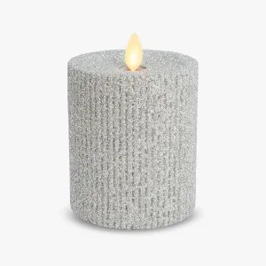 Luminara Rich Glitter Ribbed Flameless Candle Pillar (Silver, 3.25" x 4.5")