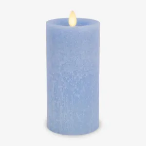 Luminara Sea Glass Flameless Candle, Cornflower 3" x 6.5", Moving LED Flame Pillar with Timer, Battery Operated, Real Wax, Unscented Home Décor