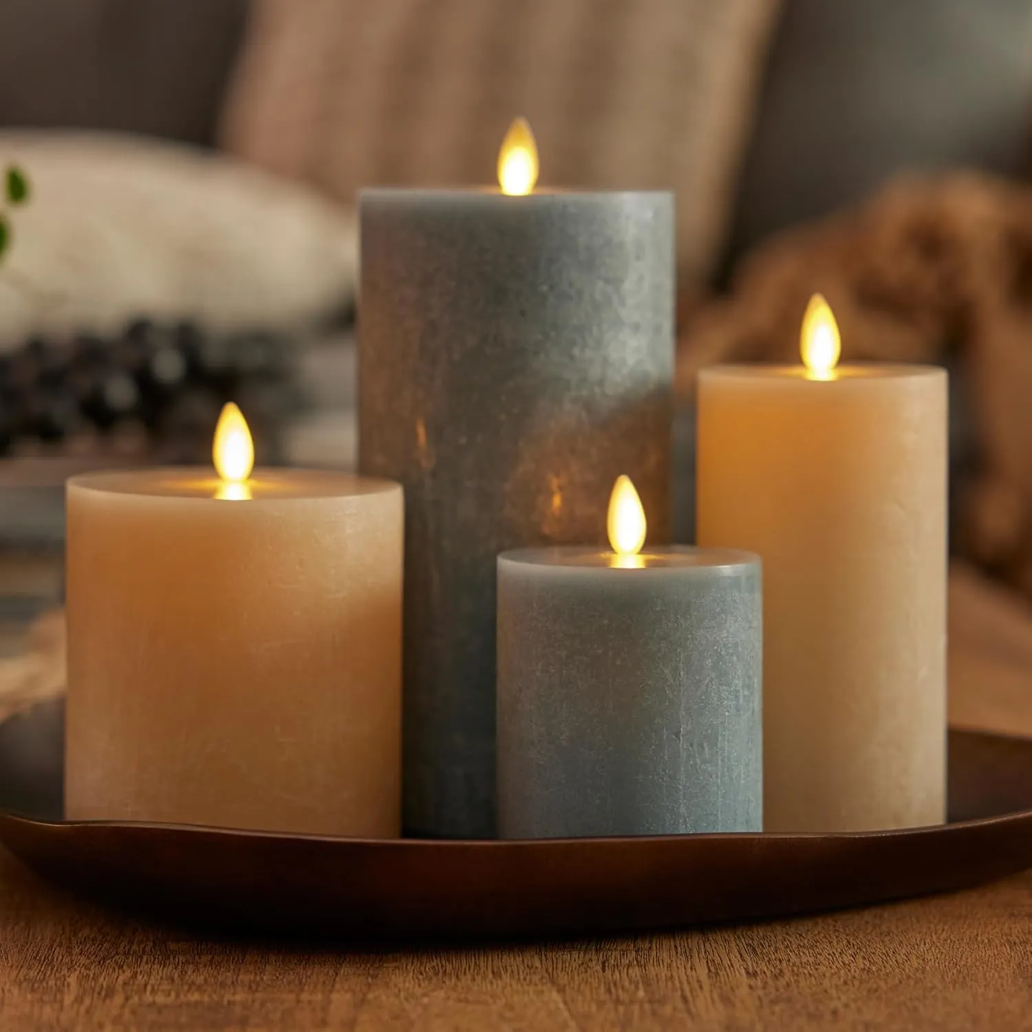 Luminara Seaglass Rechargeable Flameless LED Candle, Fog 3.8" x 5.3", Moving Flame Pillar Timer, USB Type-C Charging Cable, Unscented Real Wax