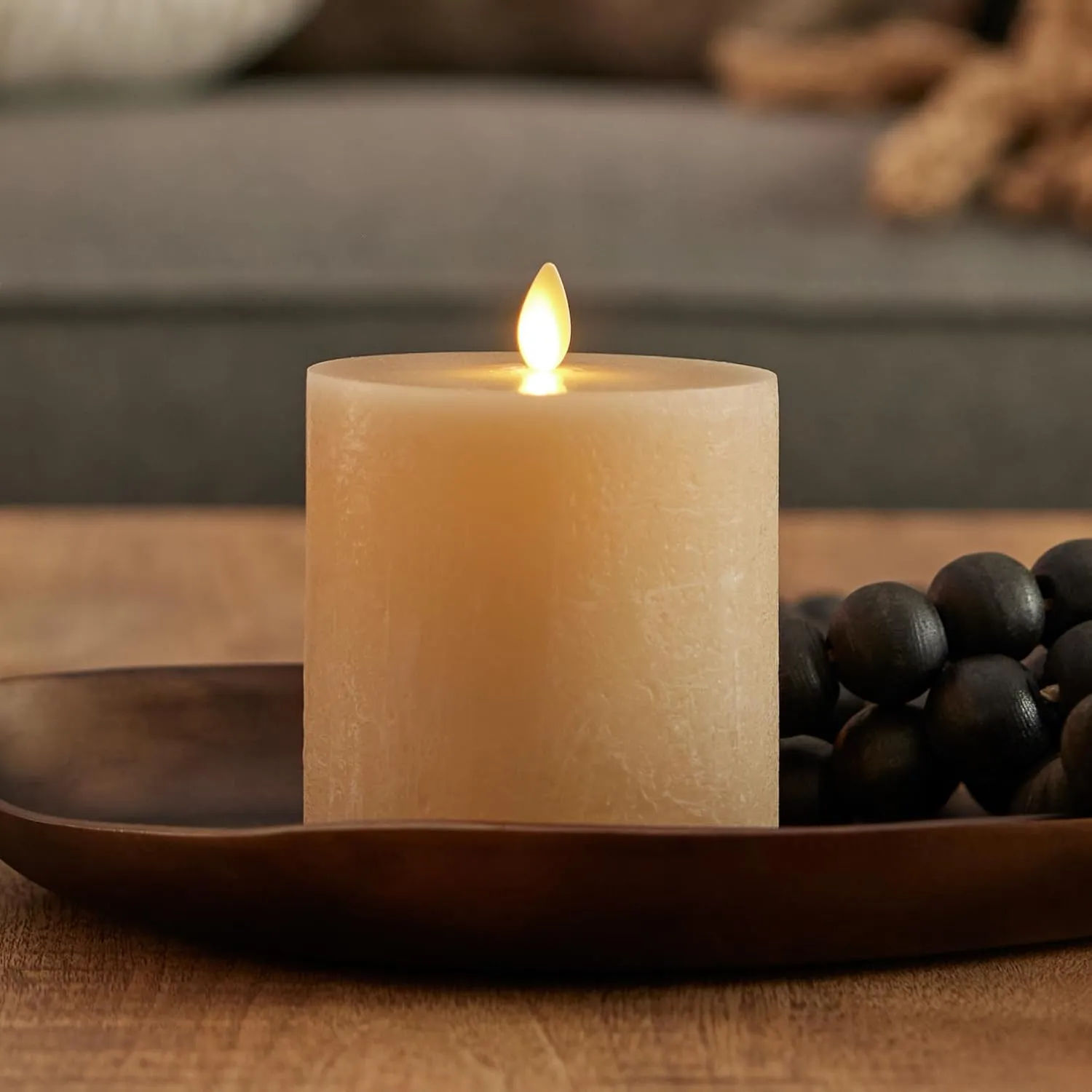 Luminara Seaglass Rechargeable Flameless LED Candle, Fog 3.8" x 5.3", Moving Flame Pillar Timer, USB Type-C Charging Cable, Unscented Real Wax