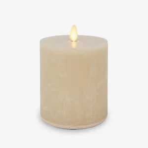 Luminara Seaglass Rechargeable Flameless LED Candle, Fog 3.8" x 5.3", Moving Flame Pillar Timer, USB Type-C Charging Cable, Unscented Real Wax