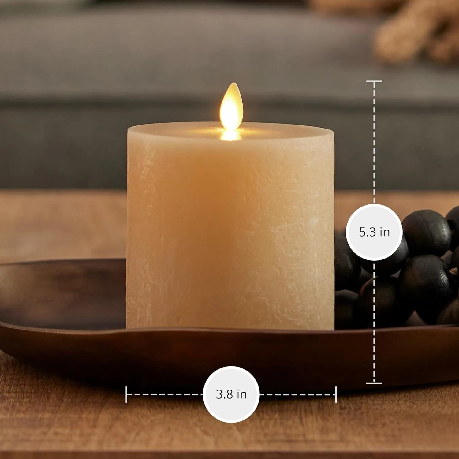 Luminara Seaglass Rechargeable Flameless LED Candle, Fog 3.8" x 5.3", Moving Flame Pillar Timer, USB Type-C Charging Cable, Unscented Real Wax