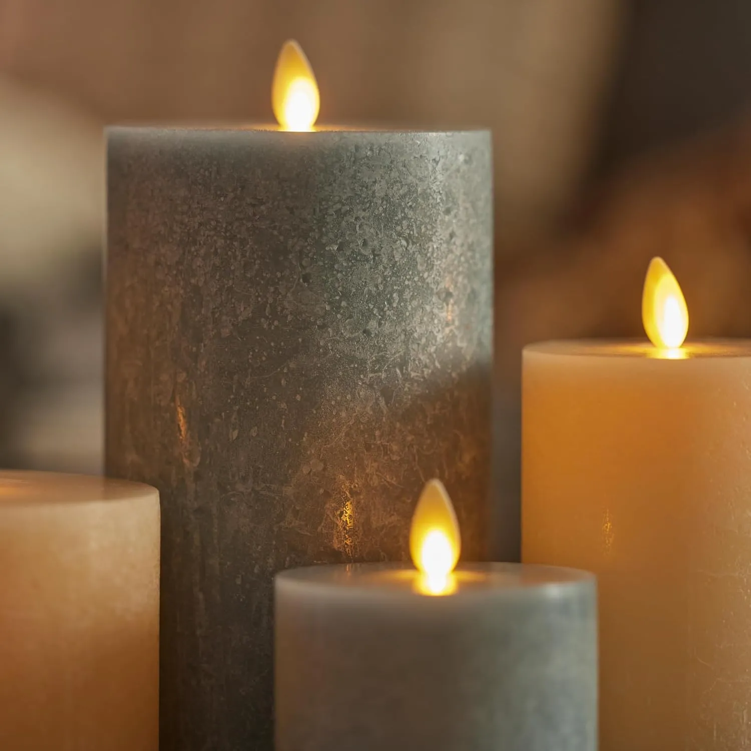 Luminara Seaglass Rechargeable Flameless LED Candle, Silver Blue 3.8" x 5.3", Moving Flame Pillar Timer, USB Type-C Charging Cable, Unscented Real Wax